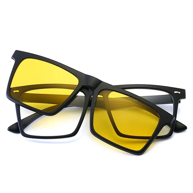 DLC2302 PC Plastic Eyeglasses Frames With 5 Sunglasses Clips Polarized Magnetic Clip on Glasses