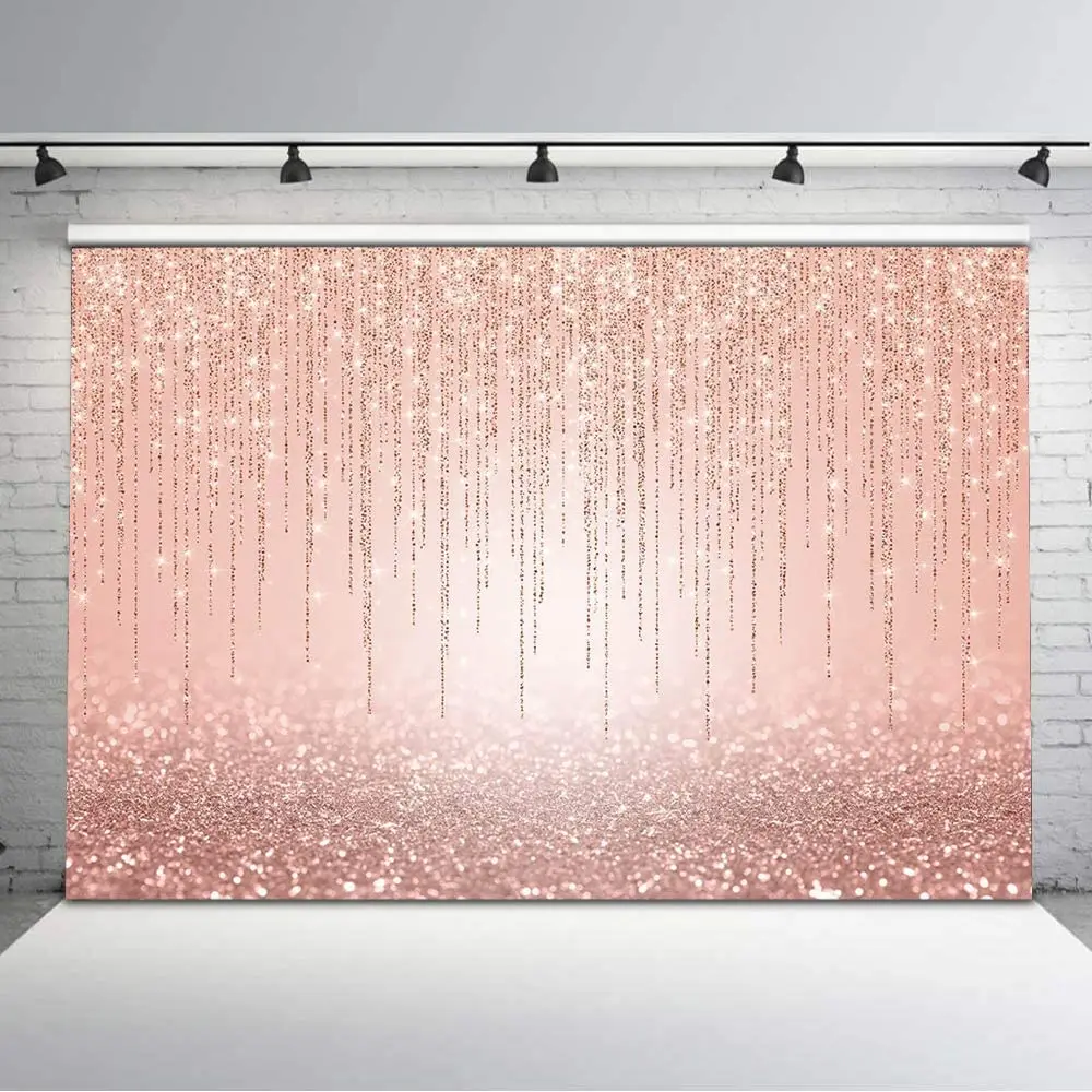 Rose Gold Glitter Drip Bokeh Round Backdrop Polyester Photography Background Elastic Band Studio Props Banner Baby Shower good Birthday Party