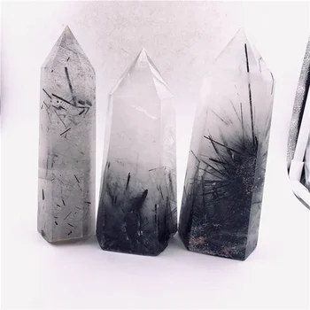 Wholesale natural black rutile tourmaline quartz crystal point Black rutile quartz crystal point