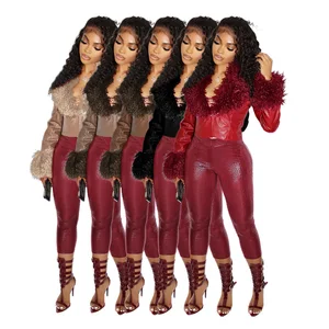 2025 New Fashion Women's Detachable Plush Collar Leather Coat PU Jacket Cool Girl Cropped Mongolian Fur Leather Jacket