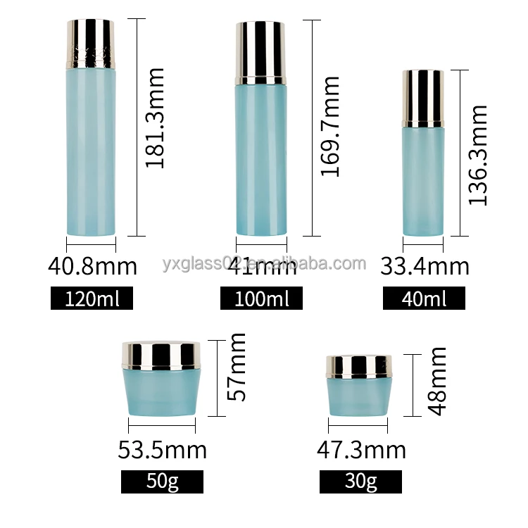 Luxury triangle cosmetic glass bottle set container toner lotion serum cream cosmetic packaging glass customization bottle factory