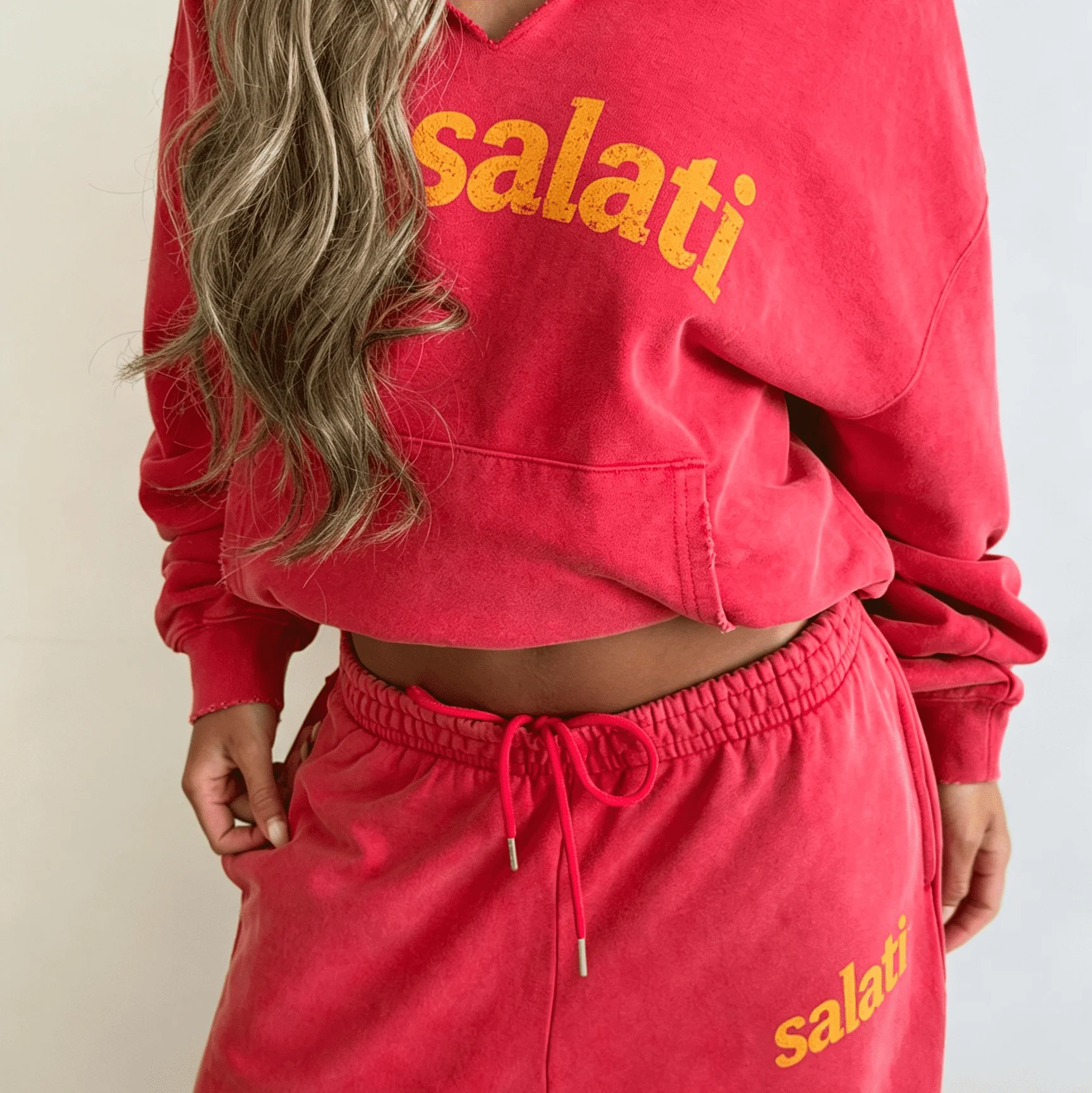Bulk Supplier Red Vintage Washed Hoodie Chest Print Sweatpants Two Piece Relaxed Fit Casual Men Tracksuit Set gallery 3