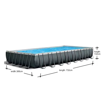 INTEX 26364 7.32*3.66*1.32m Rectangle Family Fun Frame Above Ground Steel Swimming Pool & Accessories Included Family Enjoy