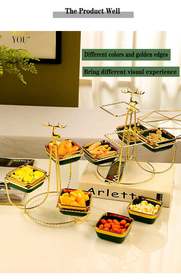 Snack Dish Tray With Shelf Multistorey Colorful Ceramic Snack Serving