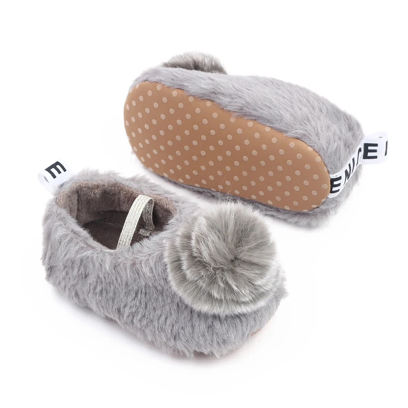 Baby Infant Toddler Girls Cotton Soft Sole Plush Bow Flower Slippers Slip on Mary Jane  Dress Shoes Princes Shoes Gift details