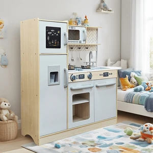 Eduland Kid Kitchen Toddler Wooden Pretend Cooking Set with Realistic Microwave Play Kitchen Sets Toy for Child Boy Girl