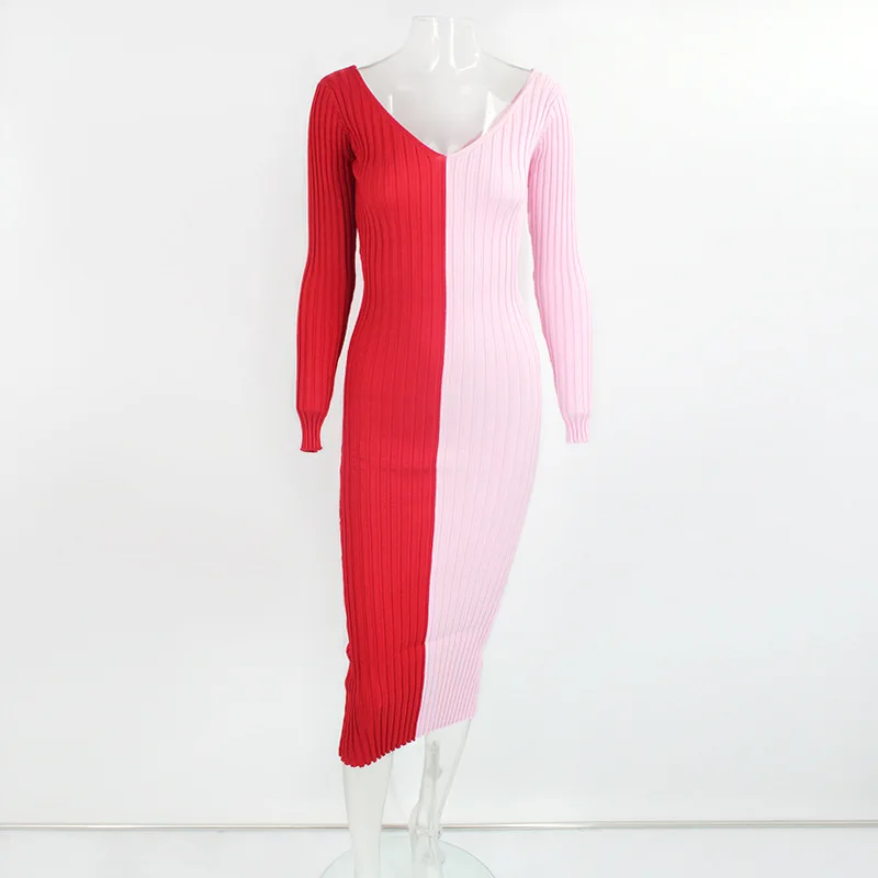 2021 Best Ruched Spaghetti Strapped Design Off Shoulder Women Club Wear Long Sleeve V Neck Bodycon Sexy Sweater Spring Dresses