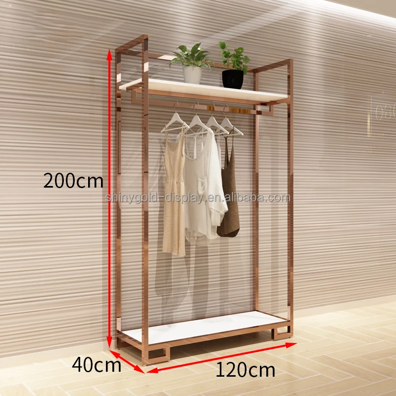 Custom Clothing Store Retail Shoe Racks Garment Clothes Display Stands Luxury Rose Gold Clothing
