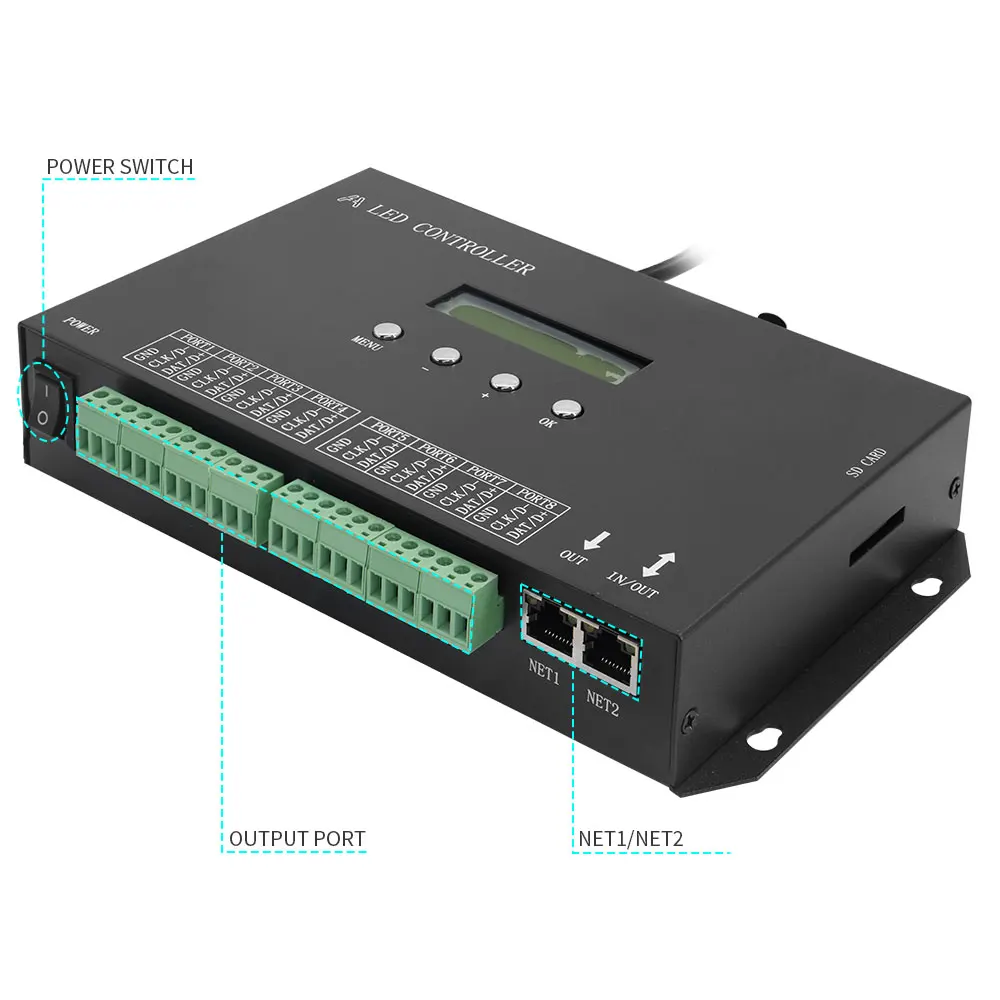 DMX512 Programable SPI Led Controller H807SA 8192Pixels for DMX512 WS2811 WS2812B WS2815 APA102 Led Strip