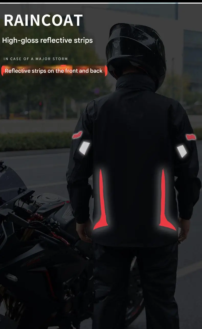 Modern Eco-Friendly Reflective Striped Motorcycle Raincoat Popular Waterproof Design for Outdoor Tours and Campers