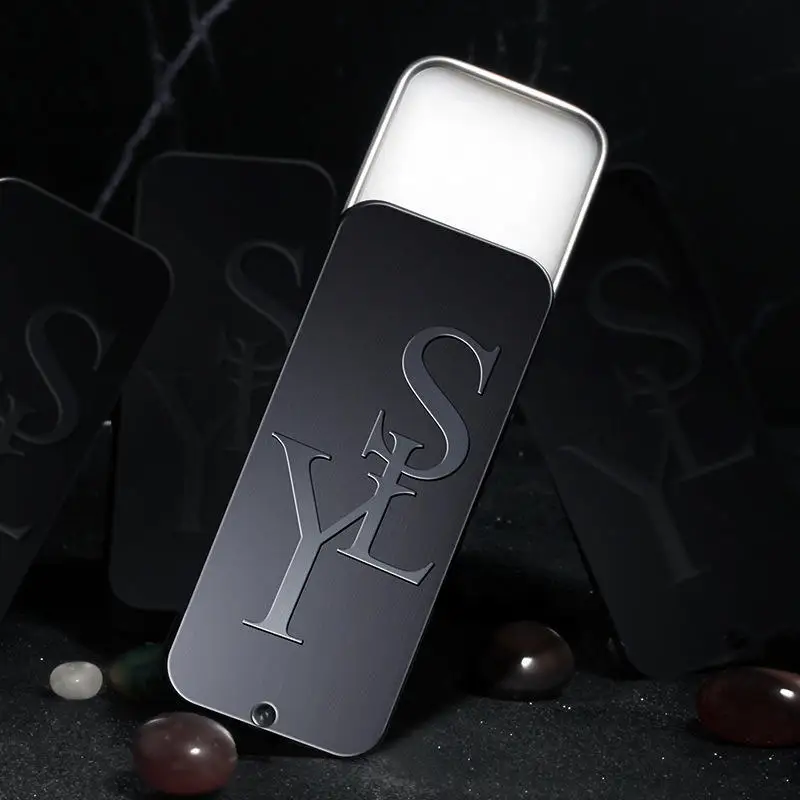 Wholesale Custom Printing Black Emboss Solid Natural Perfume Container Lip Balm Mint Rectangle Sliding Lid Tin