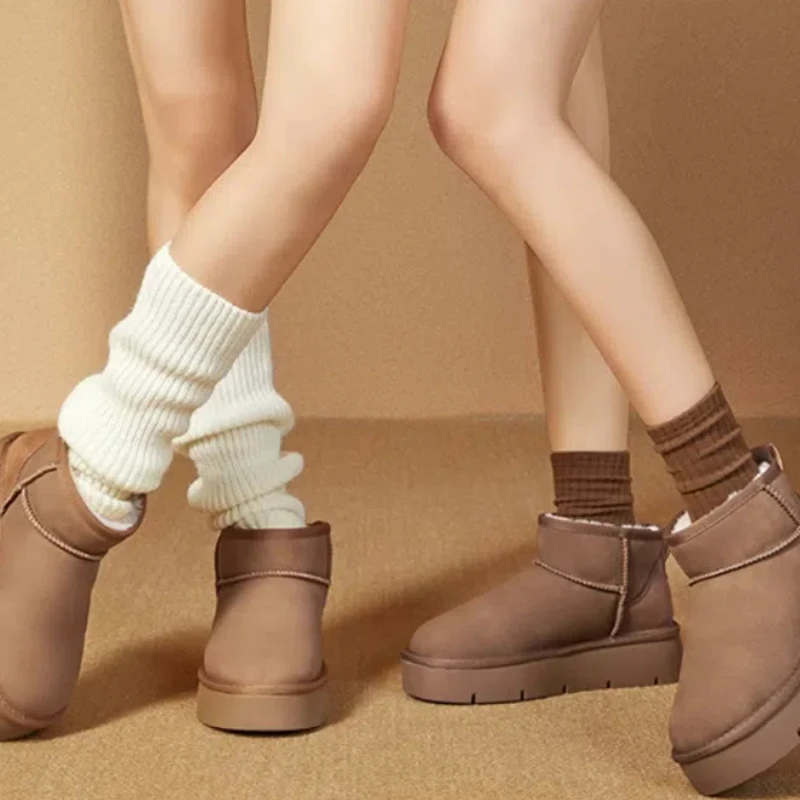 Customized women's casual comfortable solid color thick bottom snow boots flat shoes and velvet boots for women