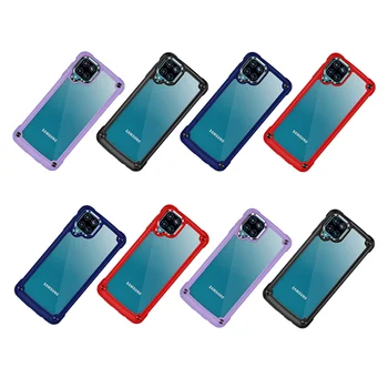 Premium All-Round Protection for Samsung for Galaxy A12 Phone Case Anti-Fall 2-in-1 Design Electroplated Metal Buttons PC TPU