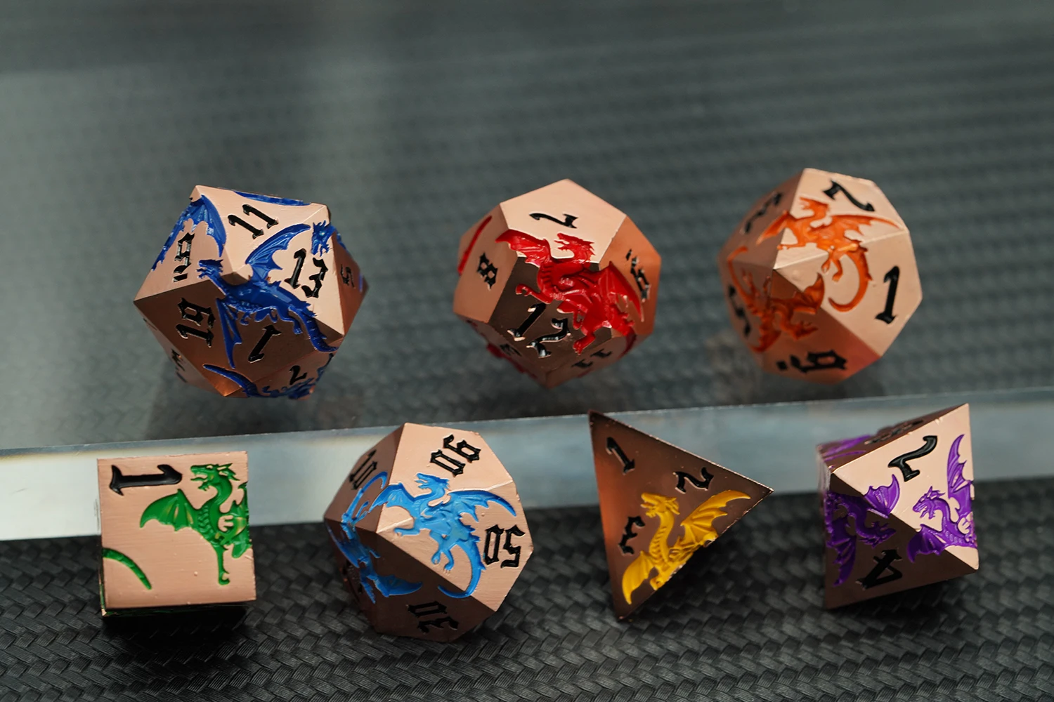 Rainbow Dragon Copper Color DND Polyhedral Dice Set 16mm Metal Zinc Alloy Custom Logo for Board Gaming details