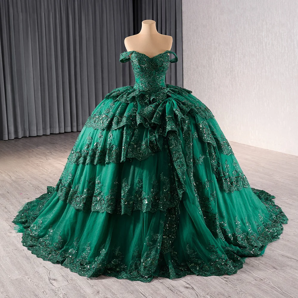 sachin and babi light blue dress Emerald Green Beading Quinceanera Dresses Mexican Appliques Ball Gowns Lace  up A-Line Puffy RSM241089-1