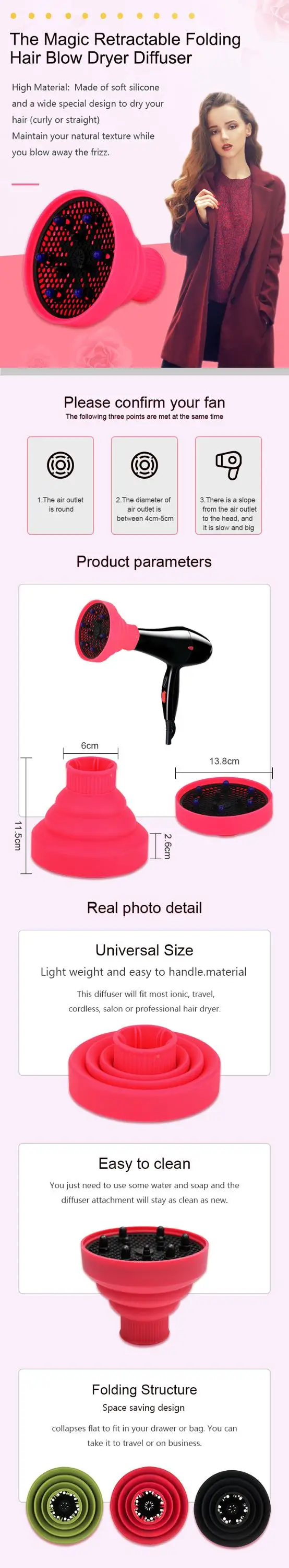 Portable Blow Dryers Silicone Collapsible Hair Dryer Diffuser for Salon