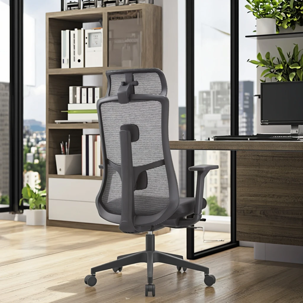 ZHONG BAI Premium Black Ergonomic Executive Chair Synchronous Tilting High Load Capacity PU Armrests Multi-dimensional Headrest 6