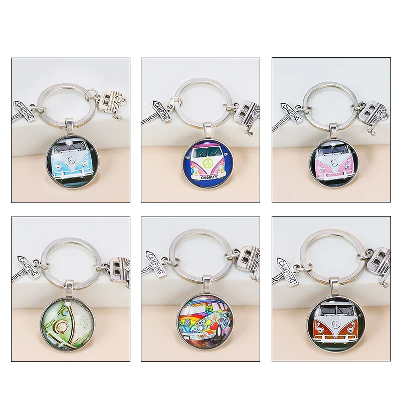 Новый Винтажный Хиппи знак мира фургонов автобусов брелок Мода для мужчин и женщин, женский кошелек-клатч, подвеска для автомобиля, брелок с кольцом-держателем ювелирные изделия
