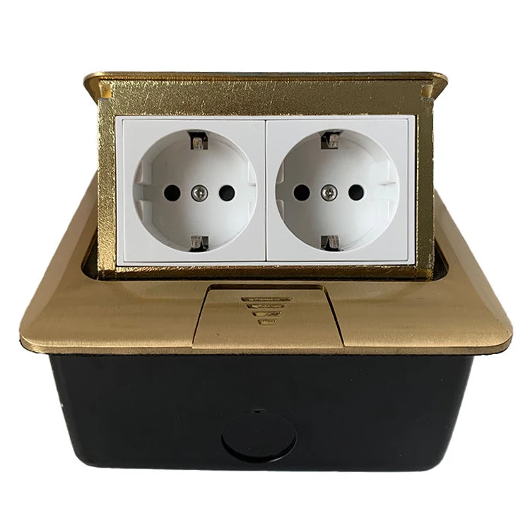 VNX Waterproof 146*146mm EU Copper Alloy Material Slowly Pop up Ground Recessed Floor 16A Power Socket Box