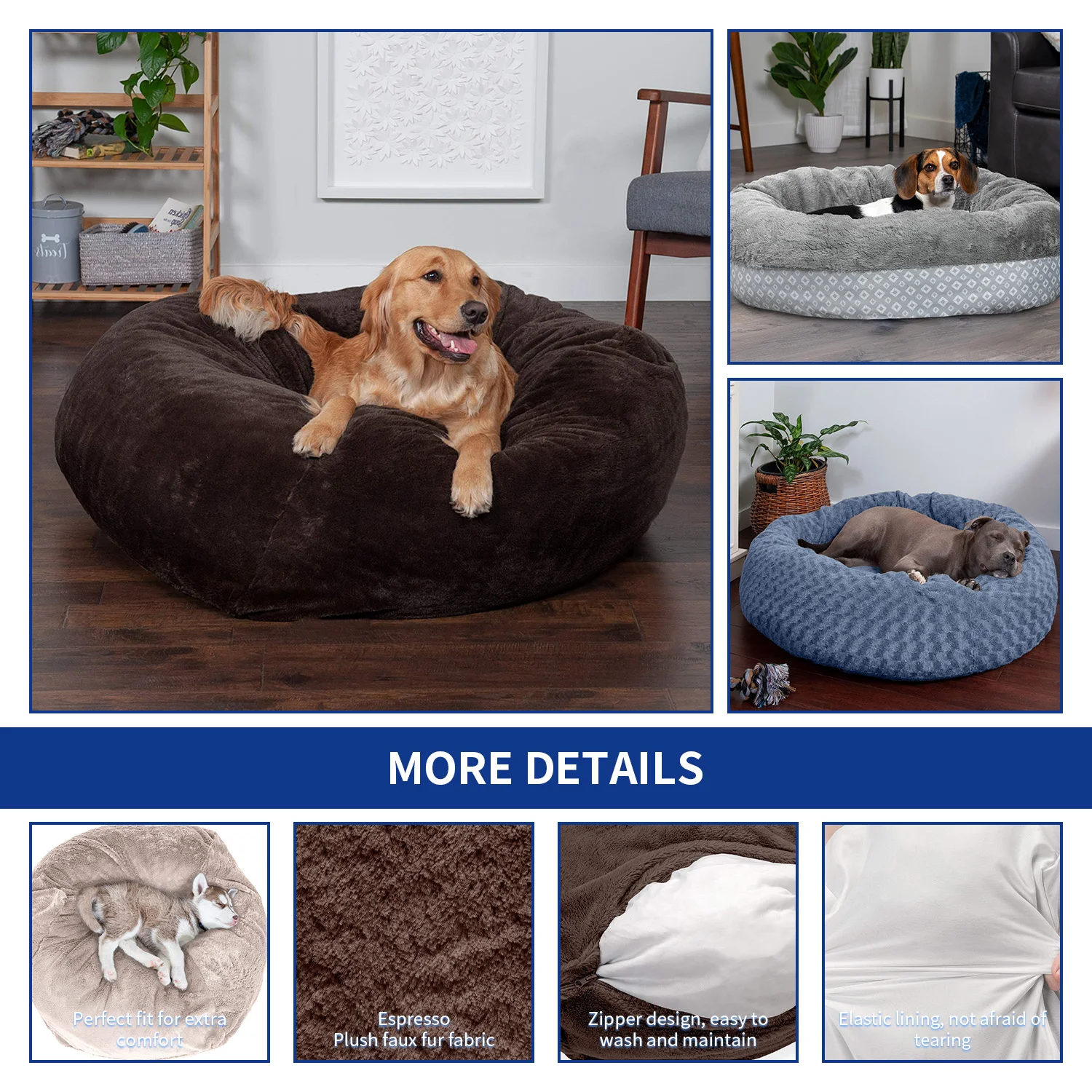 2024 New arrival warm fluffy washable soft plush big xl xxl heavy duty extra large round donut pet dog bed for large dogs supplier