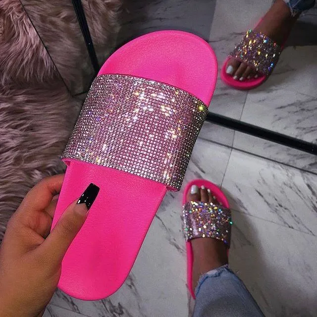Mode Ins Roze Steentjes Slides Slippers Voor Vrouwen Diamanten Sandalen  Slipper Zomer Outdoor Strand Platte Slied Sandaal Dames - Buy Groothandel Vrouwen  Sandalen Vrouwen Slippers Sandalen Slippers Slides Dames Slippers Schoenen  Vrouwen