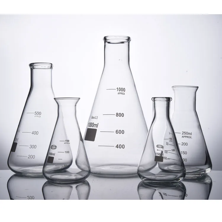 Laboratory Equipment Glass Beaker Conical Erlenmeyer Flask For Teaching