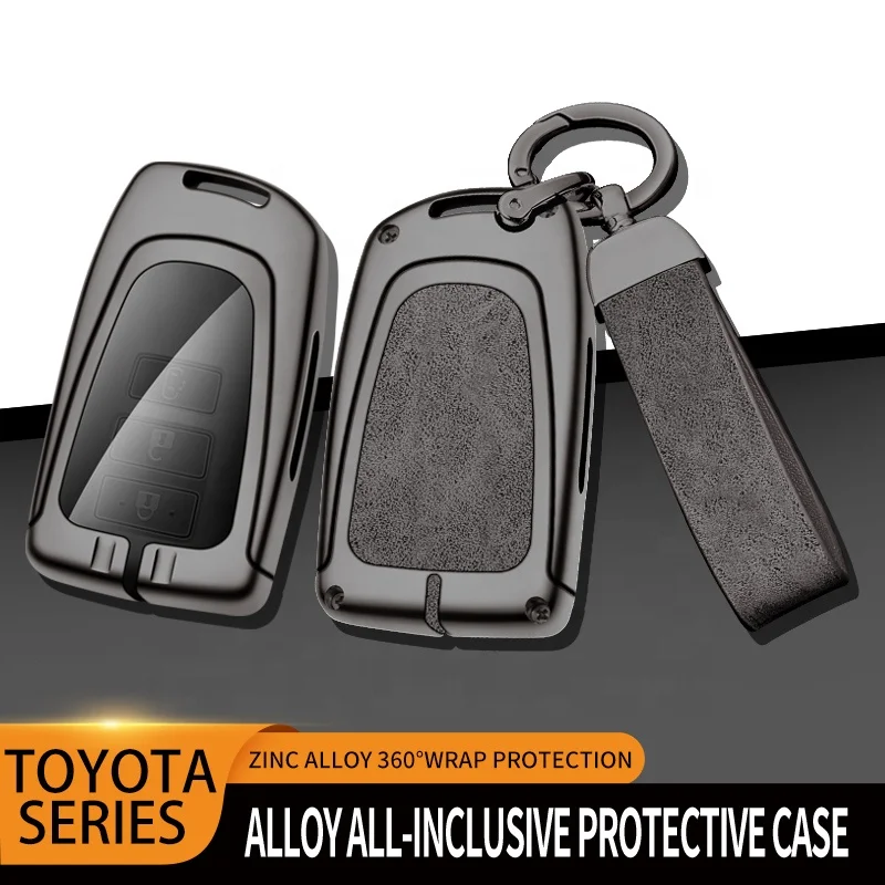 Car Logo Zinc Alloy Leather Luxury Double Protection Smart Car Key Case Cover for Toyota Corolla Highlander Camry
