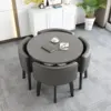 Gray round table + gray leather chairs-1 table-4 chairs