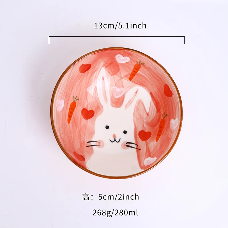 Rabbit Creative Kids Cute Animal Print Dinnerware Children Ceramic Porcelain Dinner Bowl Divided Plate and Spoon Sets factory