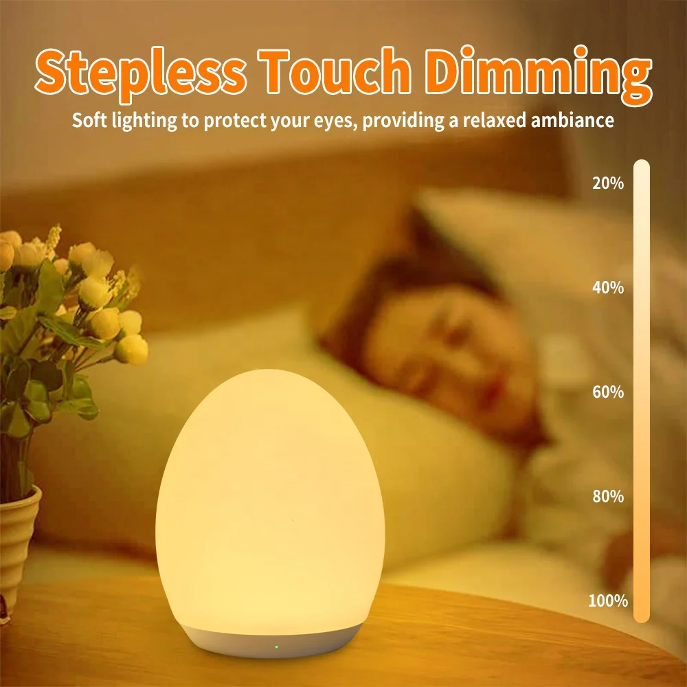 Night Light for Kids with Color Changing Mode and Dimming Function Rechargeable Baby Egg Night Light