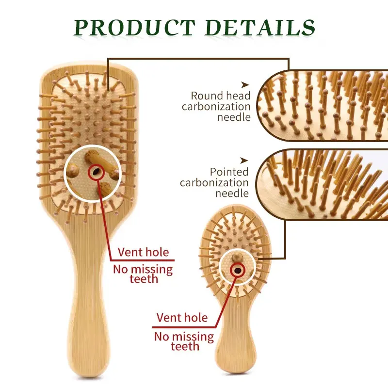 Best Selling Natural Bamboo Scalp Massage Comb All Wood Hair Brush with Wooden Bristles Customized Bamboo Brush for Curly Hair