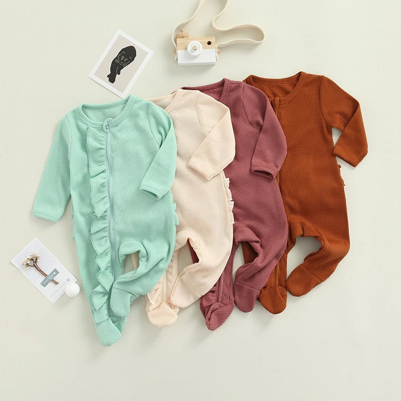 Organic Cotton Baby Rompers Sustainable Waffle Knit Baby Ruffle Romper Eco  Friendly Newborn Onesie Customized Baby Knitwear