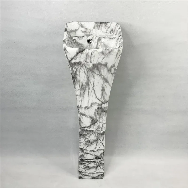 Popular Small Size Grey Marble Color Basin Sanitary Ware Ceramic Slim Pedestal Basin Sink