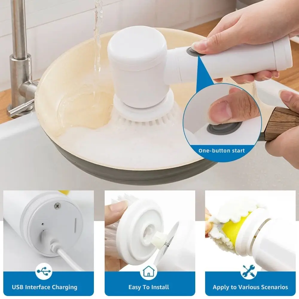 Kitchen Cleaning Tool USB 5 in 1 Elektrische Reinigungsburste Cepillo De Limpieza Electrico Del Limpiador Rotativo