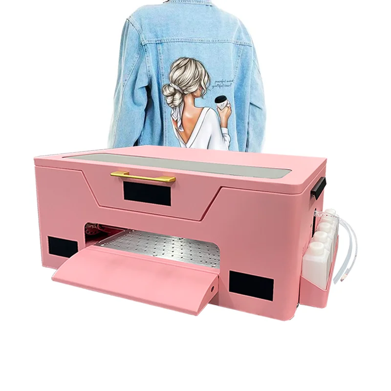 Lansong Small Size Pink A3 DTF Inkjet Printer T-Shirt Printing Machine T-shirt Clothes Pants Pillow Shoes Jeans Printing supplier