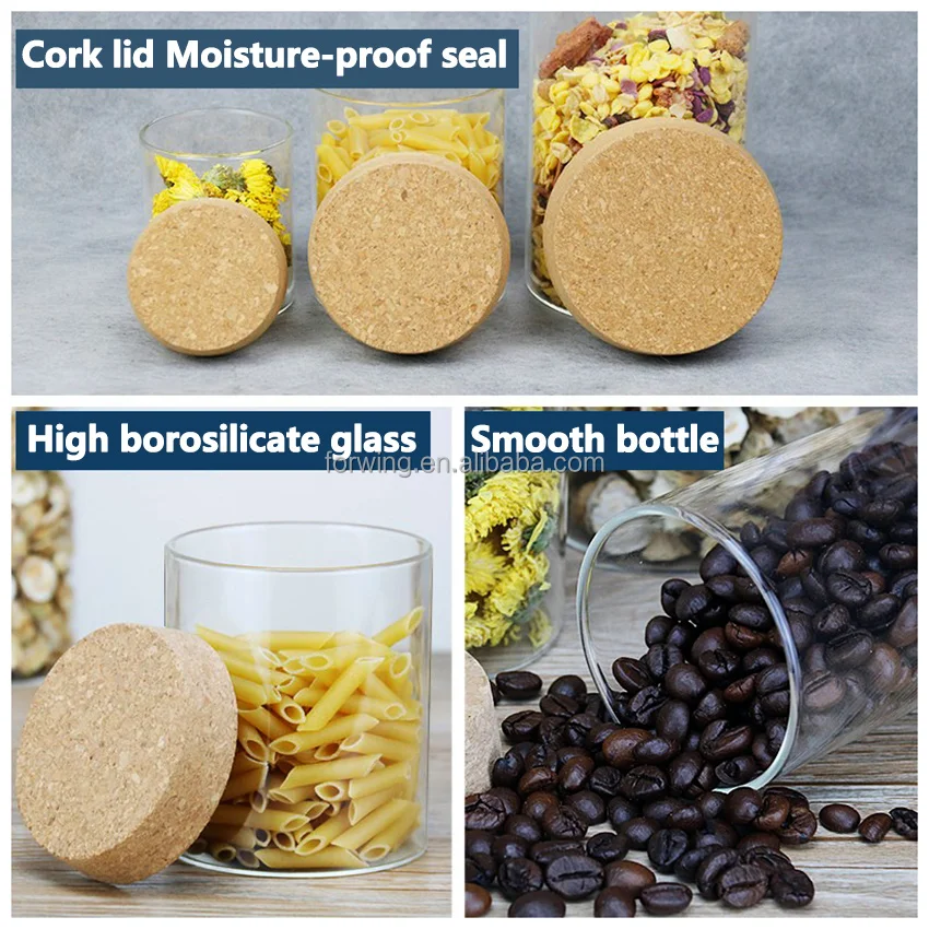 Muti-size Glass Storage Jars glass jars with Cork lids Food Container Glass storage jar for home Kitchen factory