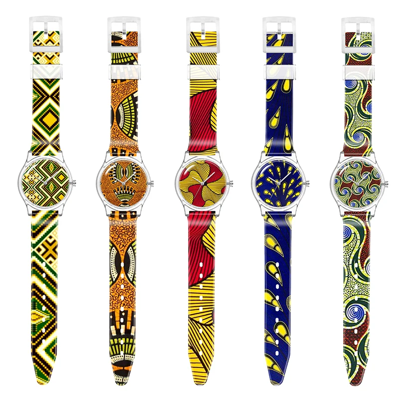 Customised Logo Transparent Watch African Print Montage Plastic Watch Customized Face and Band Graphics Own Print Design Watch