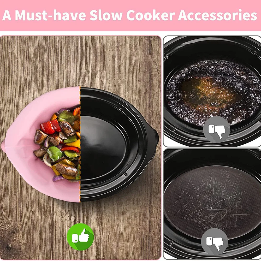 Silicone Slow Cooker Liners, Reusable Cooking Liner Fit Crock-Pot 6-8  Quarts Slow Cooker, Leakproof Dishwasher Safe Cooker Bags Liners for Oval  or