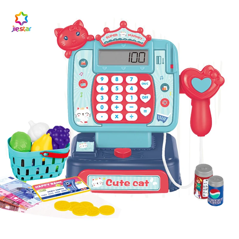Jiestar Children Pretend Play Light Up Supermarket Cash Register Toy