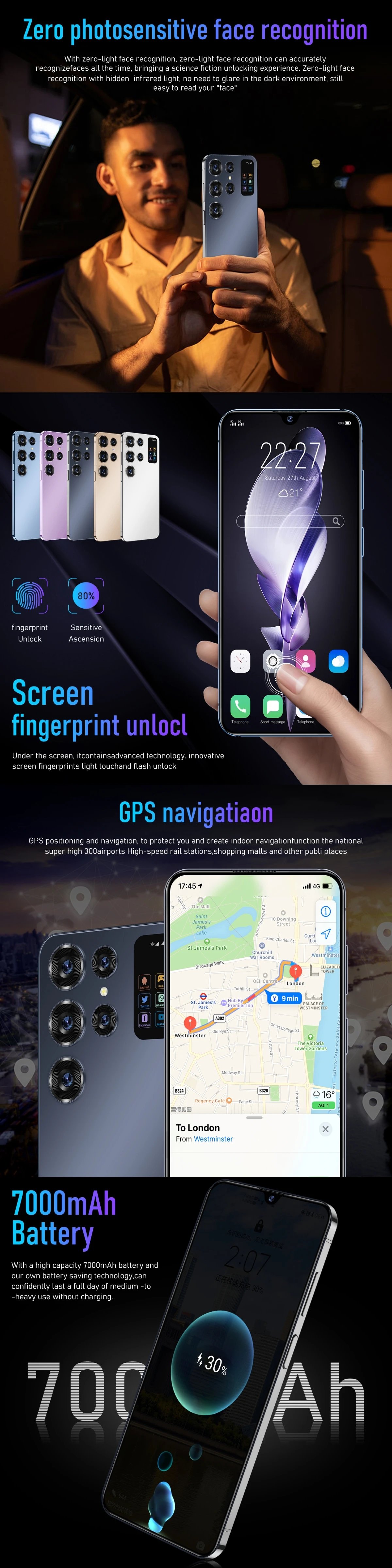 New S24 Ultra smart phone 6.8inch 16+1TB Unlock S-Pen 4G WIFI Inteligente gaming Global 5G S23 S24 mobile phones