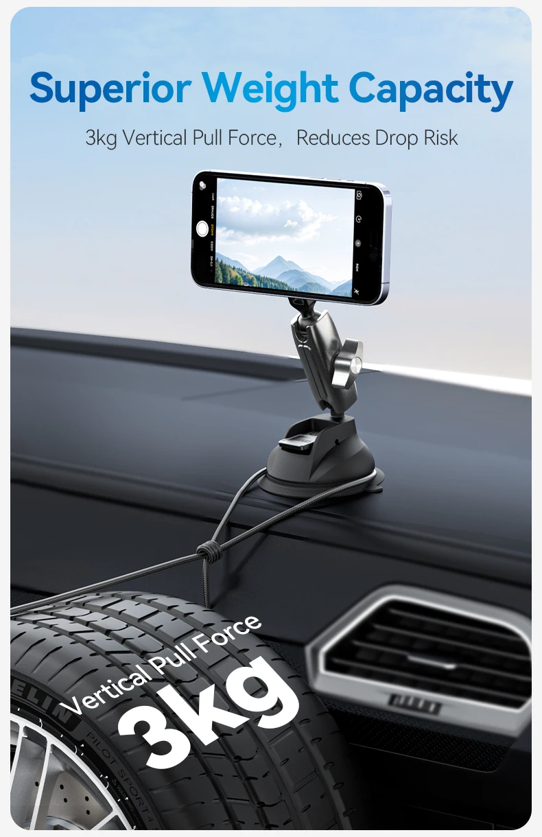 TELESIN  Suction Cup Magnetic Holder Mount for Cellphone with Aluminum Nylon Material for Car Glass