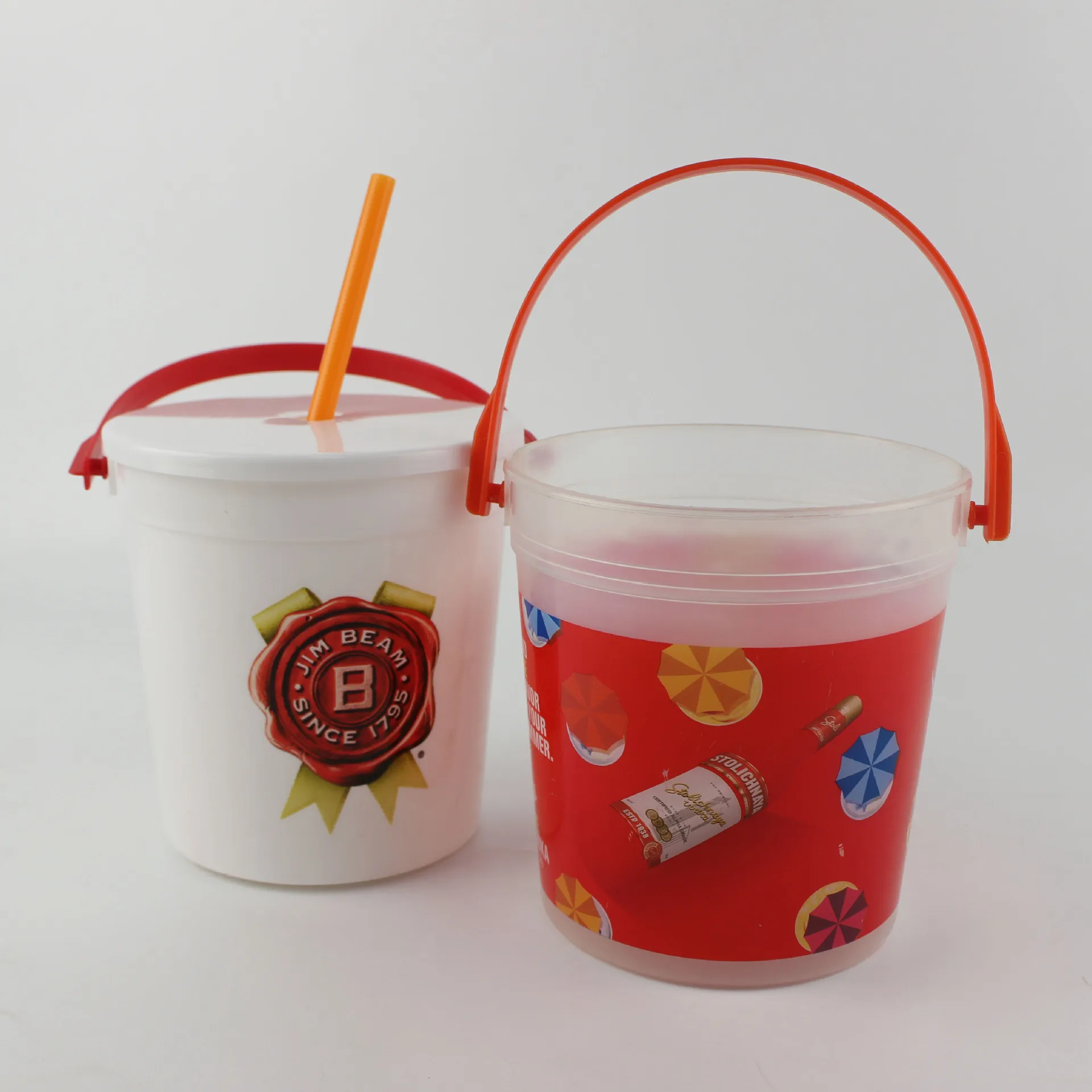 Customized 32 Oz Plastic Cocktail Bucket Clear Portable Rum Vodka Punch