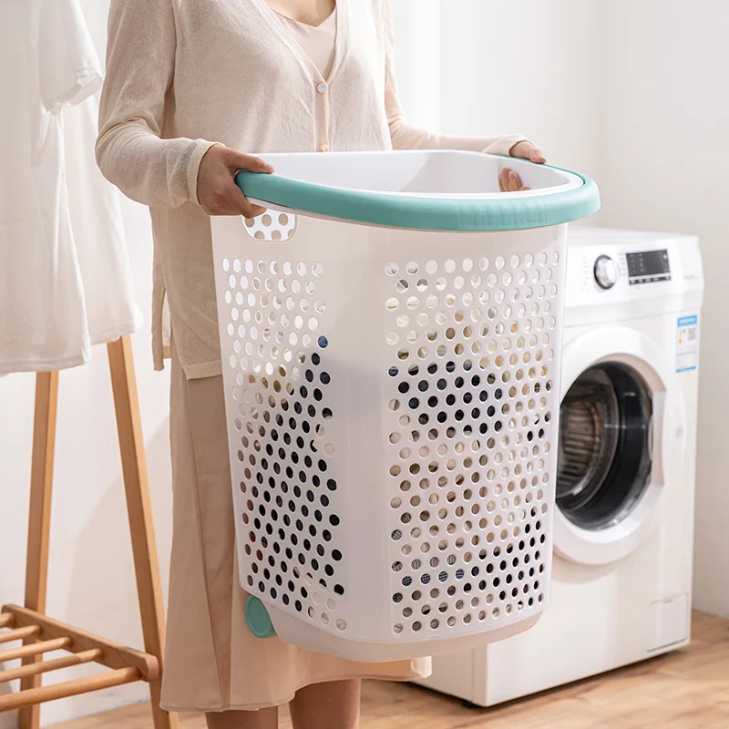 Rolling Plastic Laundry Hamper With Wheels And Handle Bathroom Storage