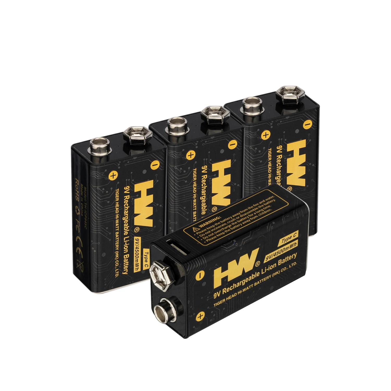 9V 4440mWh USB Rechargeable Li-ion Battery Type-C Port 