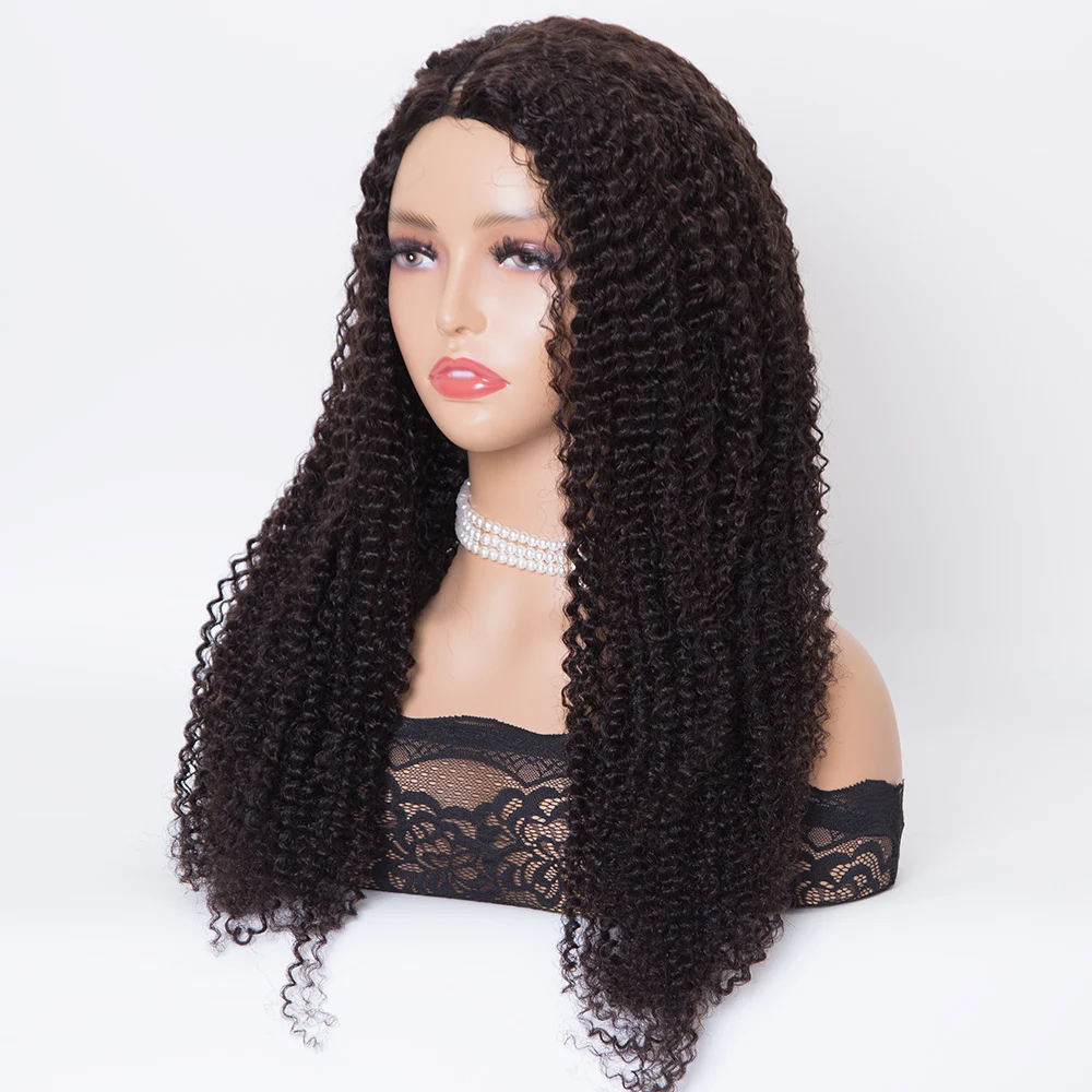 Kinky curly texture 24 inch human hair machine made V part wigs for women