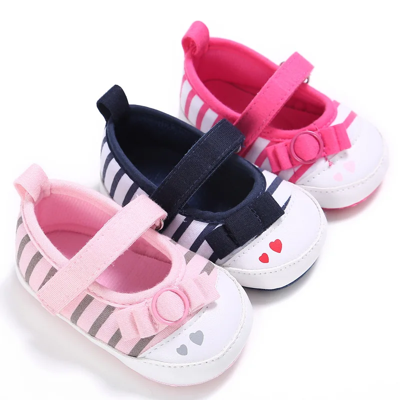 Beautiful striped bow-knot cotton material baby girl shoes for toddler baby