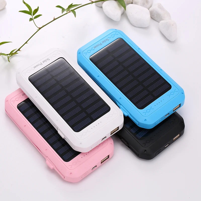 Factory wholesale gift custom solar LED with cable power bank has light and electricity 10000mAh large capacity power bank