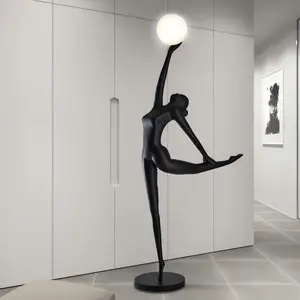 Nordic Modern Luxury LED Floor Lamp Humanoid Figure Sculpture with Red Glass Metal for Hotel & Living Room Art Decoration
