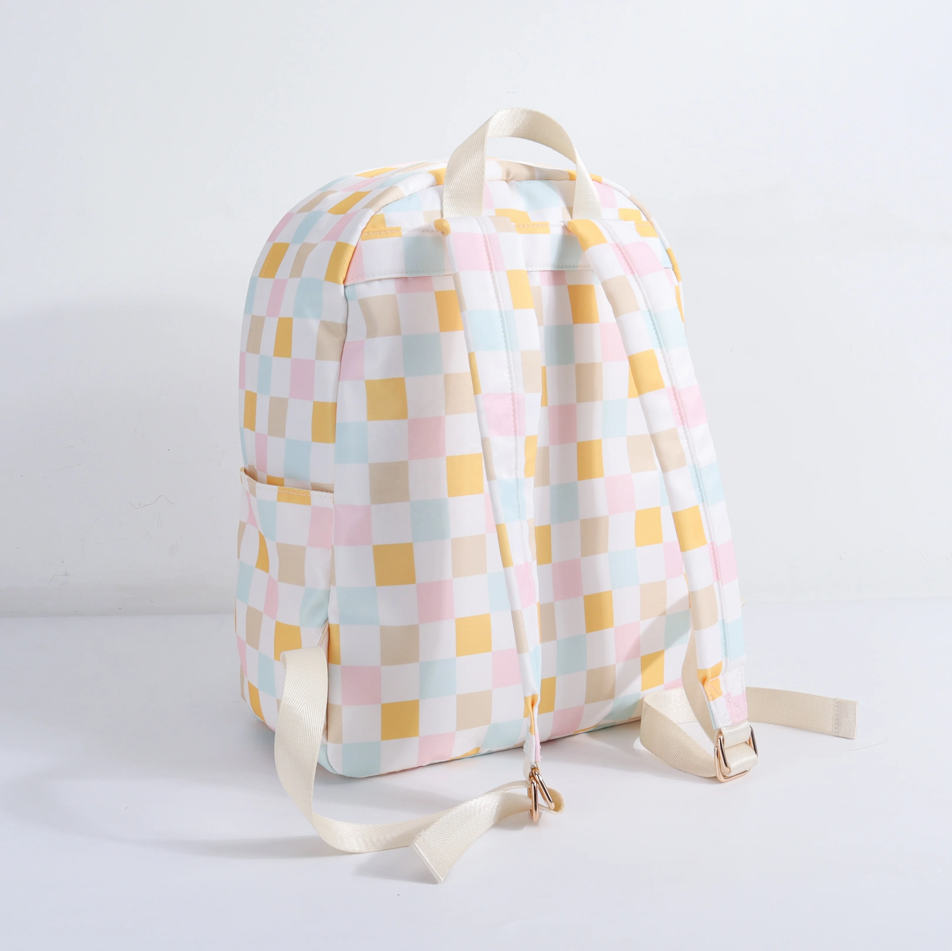 Keymay School Bag Custom Check Printed Backpack Waterproof Nylon Checkered Print School Bags for Girls Students Cute Backpacks