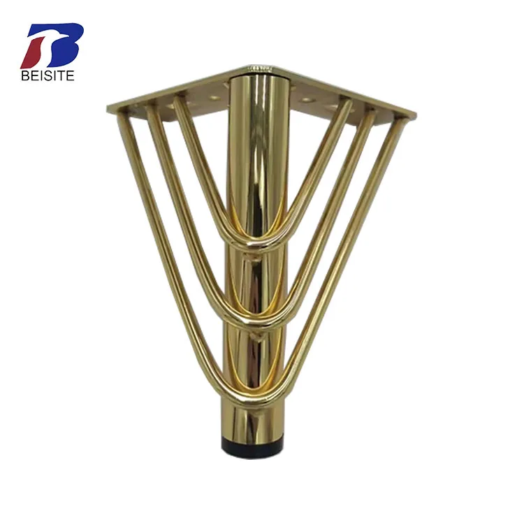 4-Pack Iron Sofa Legs – Golden Metal Furniture Feet With Non-Slip Pads, For Cabinets, Dressers & Drawers